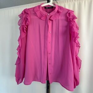 Zara Pink Ruffled Bib Collar Blouse
